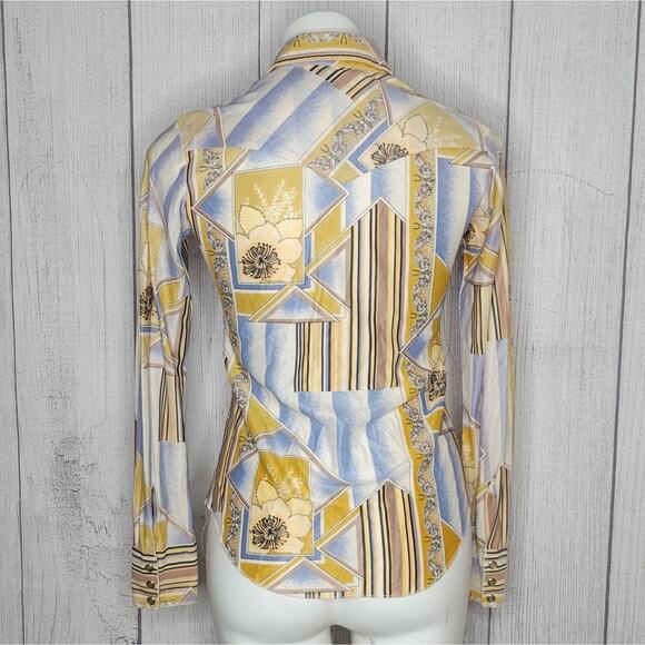 Vintage 70s Longtail H Bar C Pearl Snap Floral Butterful Dagger Collar Top - Picture 4 of 6